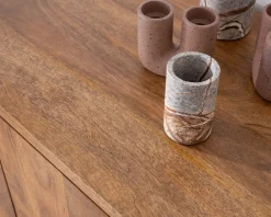 Meuble sous vasque en manguier foncé avec portes et tiroirs 