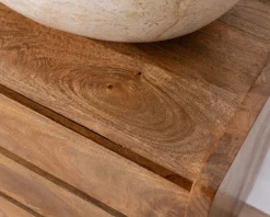 Meuble sous vasque en manguier foncé avec portes et tiroirs 