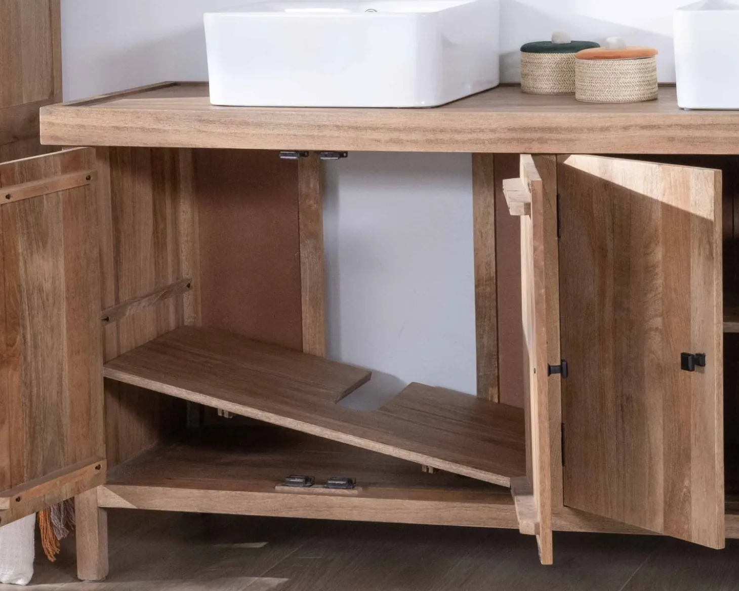 Meuble sous vasque simple en manguier massif 80cm 2 portes "Maestro"