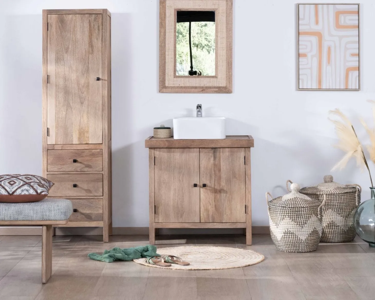 Meuble sous vasque simple en manguier massif 80cm 2 portes "Maestro"