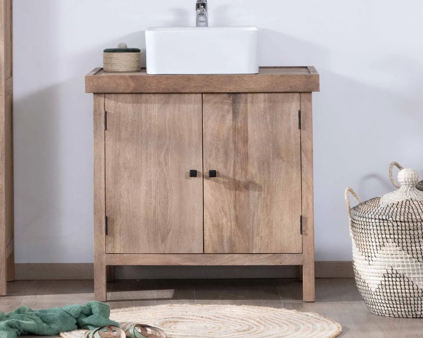 Meuble sous vasque simple en manguier massif 80cm 2 portes "Maestro"