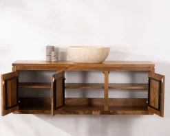 Meuble sous vasque suspendu 120 cm en manguier foncé 