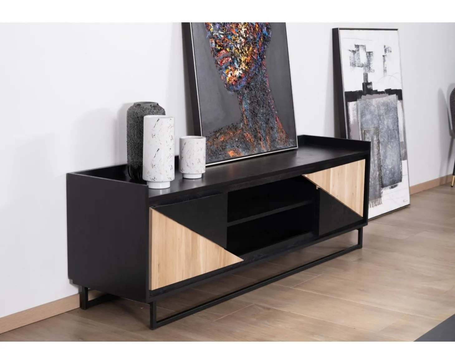 Meuble télé 2 portes 180 cm en bois massif "Trace"