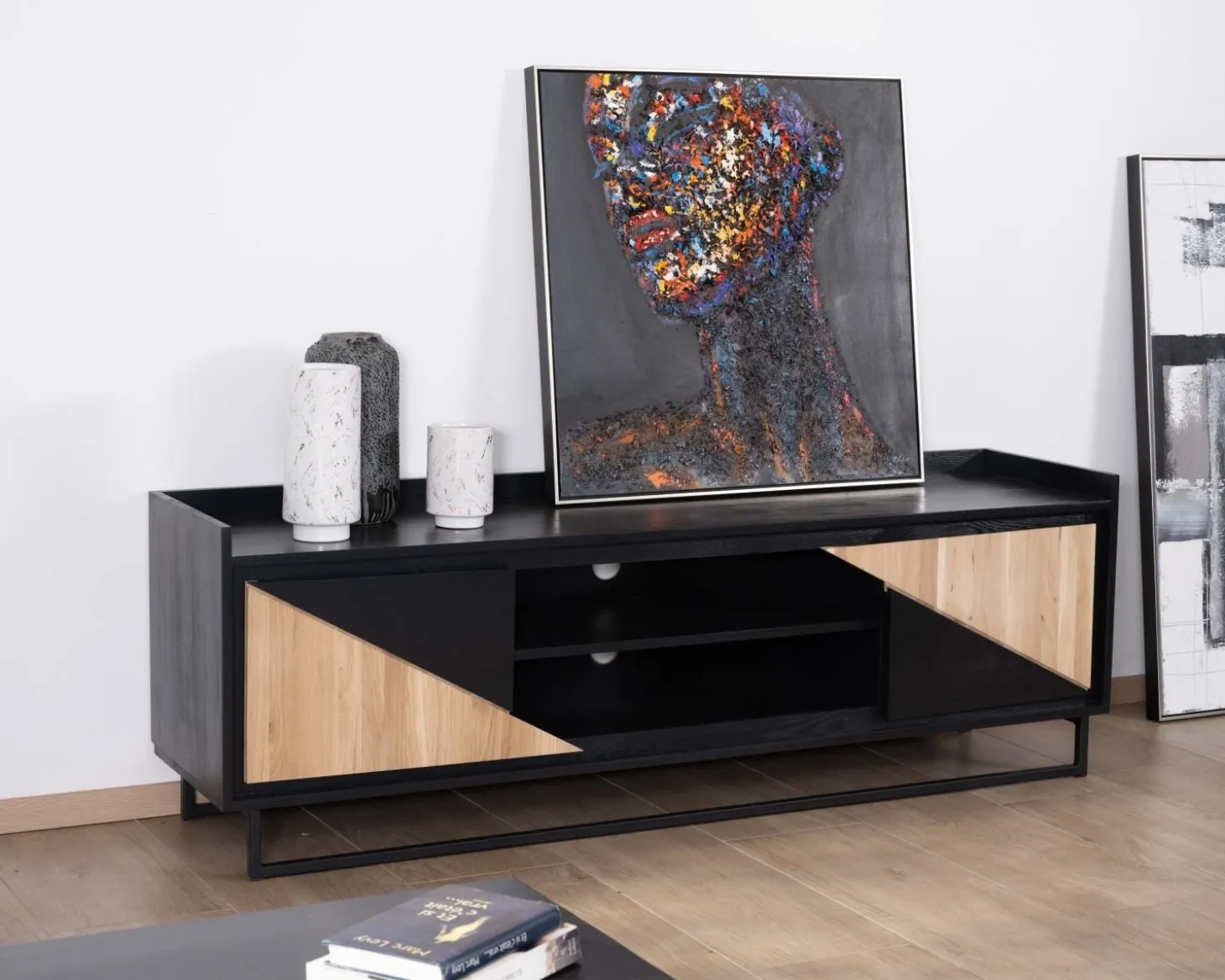 Meuble télé 2 portes 180 cm en bois massif "Trace"