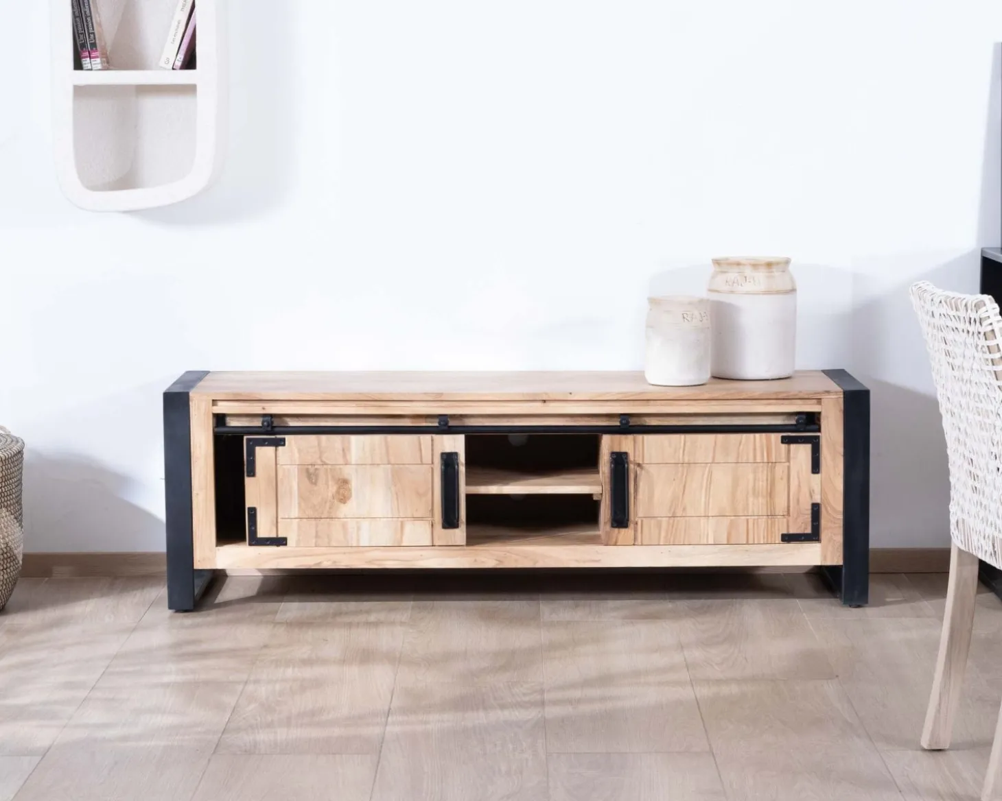 Meuble télé style industriel bois et métal 2 portes "Montréal" 160 cm