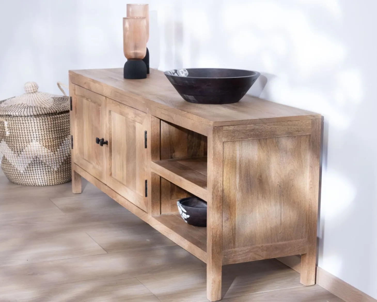Meuble TV 160 cm en manguier "Maestro" avec double porte