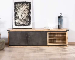 Meuble TV 160 cm porte coulissante métal et bois 
