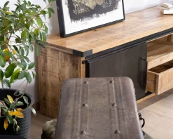Meuble TV 160 cm porte coulissante métal et bois 