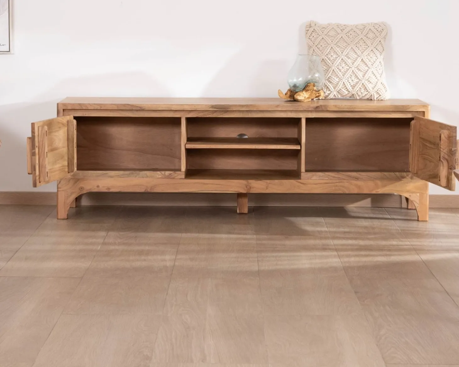 Meuble TV 160 cm style zen en acacia "Melody"