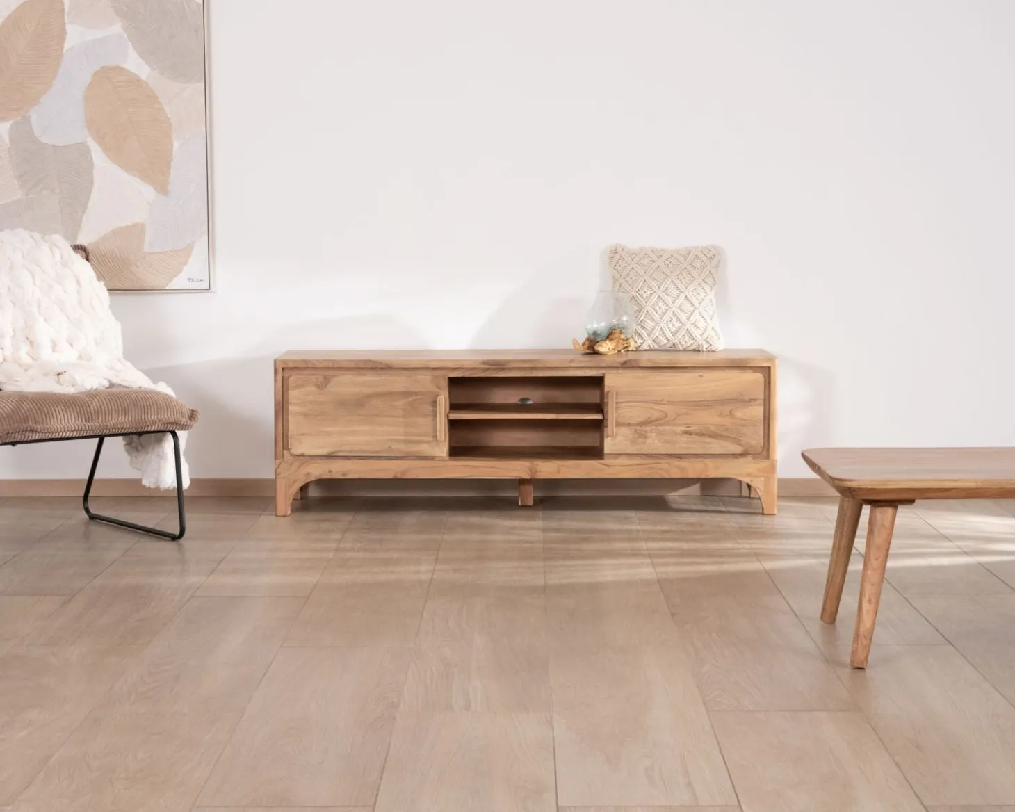 Meuble TV 160 cm style zen en acacia "Melody"
