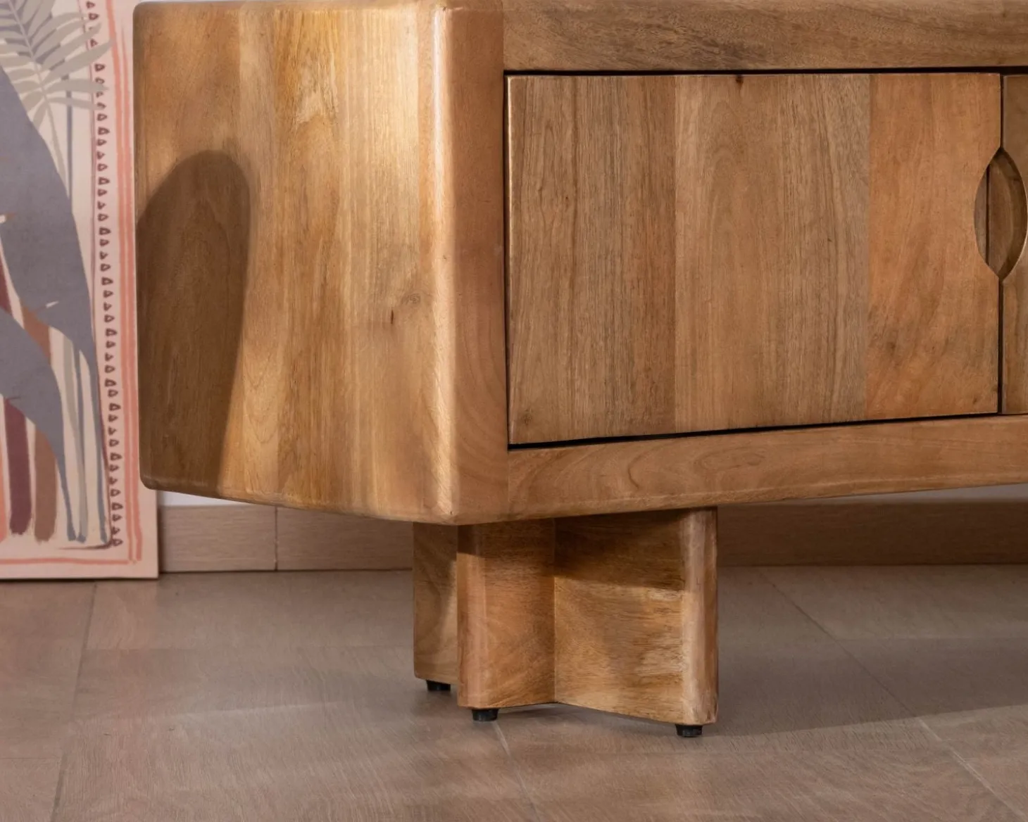 Meuble TV bas 180 cm en manguier naturel "Odely" 4 portes