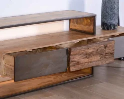 Meuble TV contemporain multi matériaux avec éclairage LED 