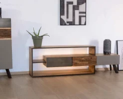 Meuble TV contemporain multi matériaux avec éclairage LED 