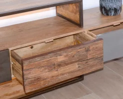 Meuble TV contemporain multi matériaux avec éclairage LED 