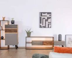 Meuble TV contemporain multi matériaux avec éclairage LED 
