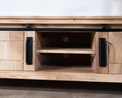 Meuble TV industriel 180 cm bois et métal 2 portes 2 niches "Montréal"