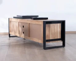 Meuble TV industriel 180 cm bois et métal 2 portes 2 niches 