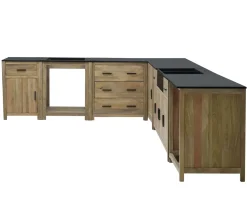 Meuble évier bois massif et pierre 164 cm 