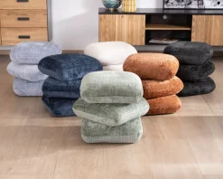 Pouf 3 niveaux pivotants design organique en tissu tramé cuivré « Flow » esprit rétro chic
