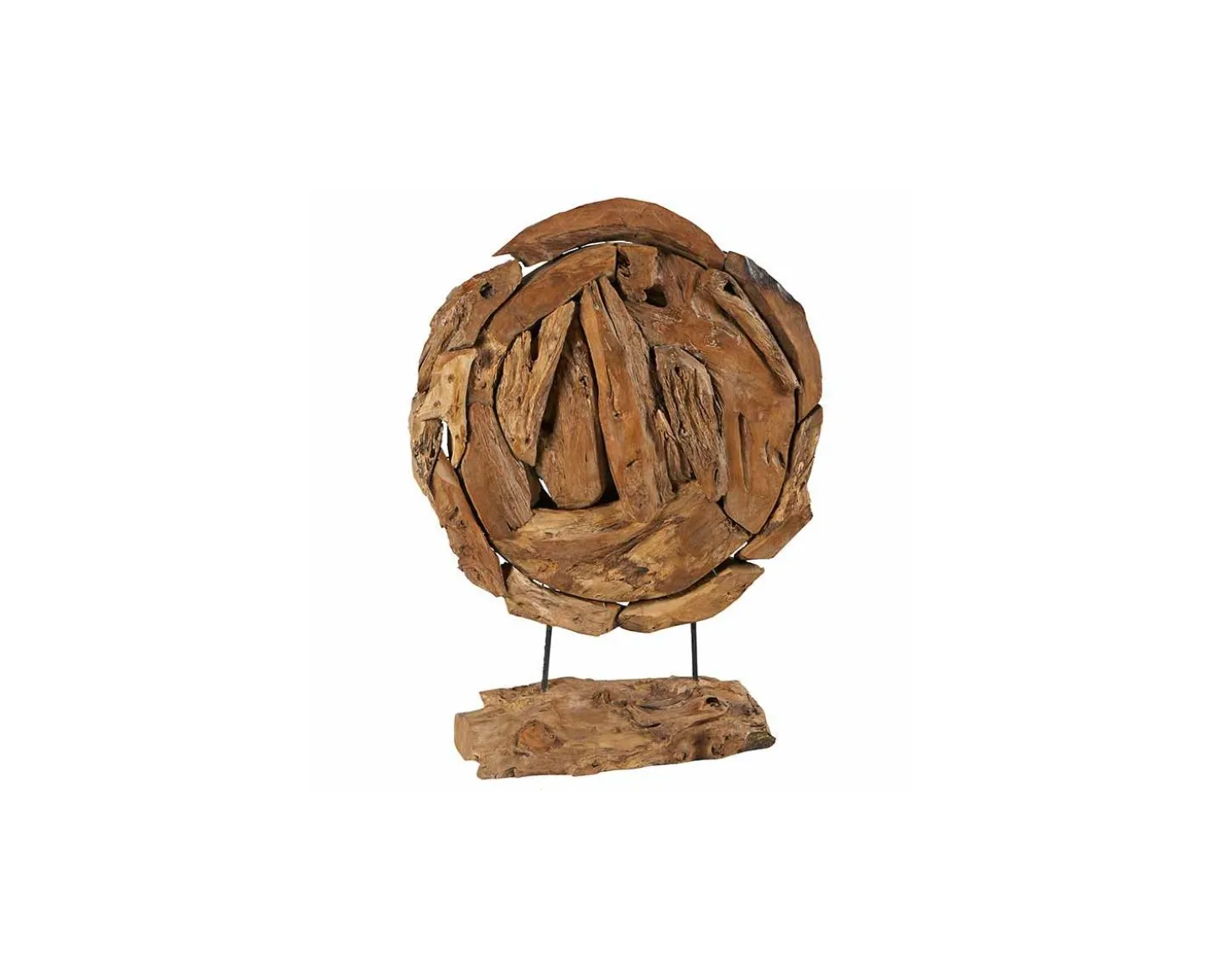 Sculpture déco ronde en racine teck massif "Bois"