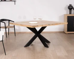 Table à manger carrée 140x140cm bois et métal industriel "Caractère"