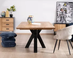 Table à manger en frêne massif et pied étoile métal noir "Sydney" 2m