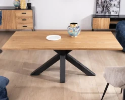 Table à manger en frêne massif et pied étoile métal noir 