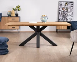 Table à manger en frêne massif et pied étoile métal noir 
