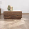 Table basse carrée 100 cm en bois recyclé et plateau marbre blanc "Mood"
