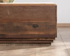 Table basse carrée 100 cm en bois recyclé et plateau marbre blanc 