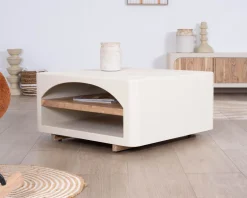 Table basse carrée design organique aspect béton sablé 