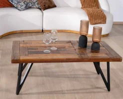 Table basse 120cm en bois massif recyclé et pieds métal noir 