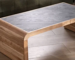 Table basse design retro avec plateau placage pierre 