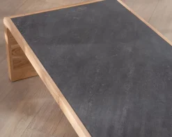 Table basse design retro avec plateau placage pierre 