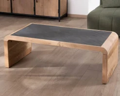 Table basse design retro avec plateau placage pierre 