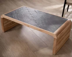 Table basse design retro avec plateau placage pierre 