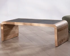 Table basse design retro avec plateau placage pierre 