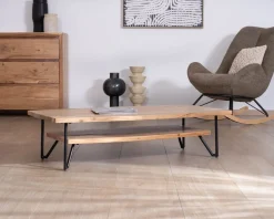 Table basse double plateau forme bateau en acacia massif 