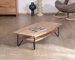 Table basse double plateau forme bateau en acacia massif 