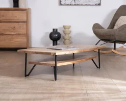 Table basse double plateau forme bateau en acacia massif 