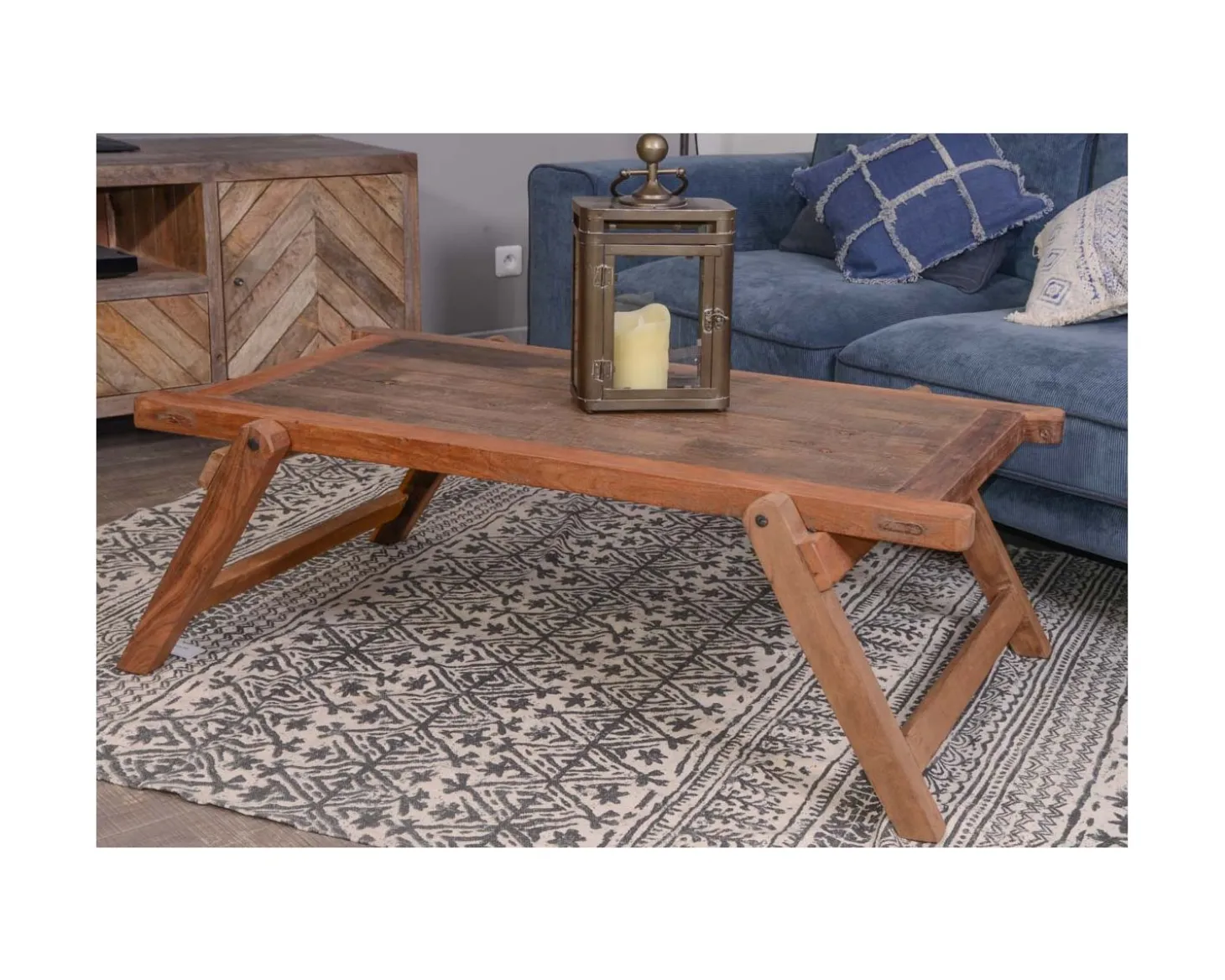 Table basse lit militaire en bois recyclé "Népalaise"