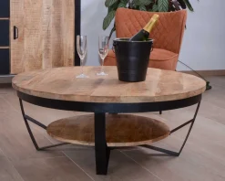 Table basse ronde avec double plateau bois 