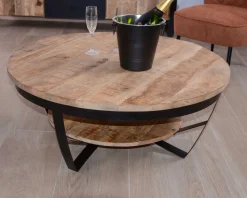 Table basse ronde avec double plateau bois 