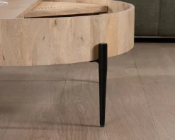 Table basse ronde avec plateau pivotant en cannage 
