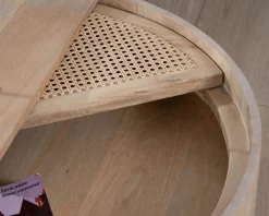 Table basse ronde avec plateau pivotant en cannage 