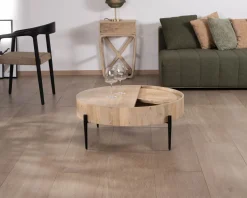 Table basse ronde avec plateau pivotant en cannage 