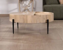 Table basse ronde avec plateau pivotant en cannage 