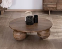 Table basse ronde design épuré et organique en manguier massif
