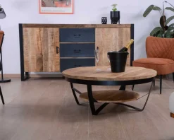 Table basse ronde en manguier massif et métal "Andy" diam. 90cm