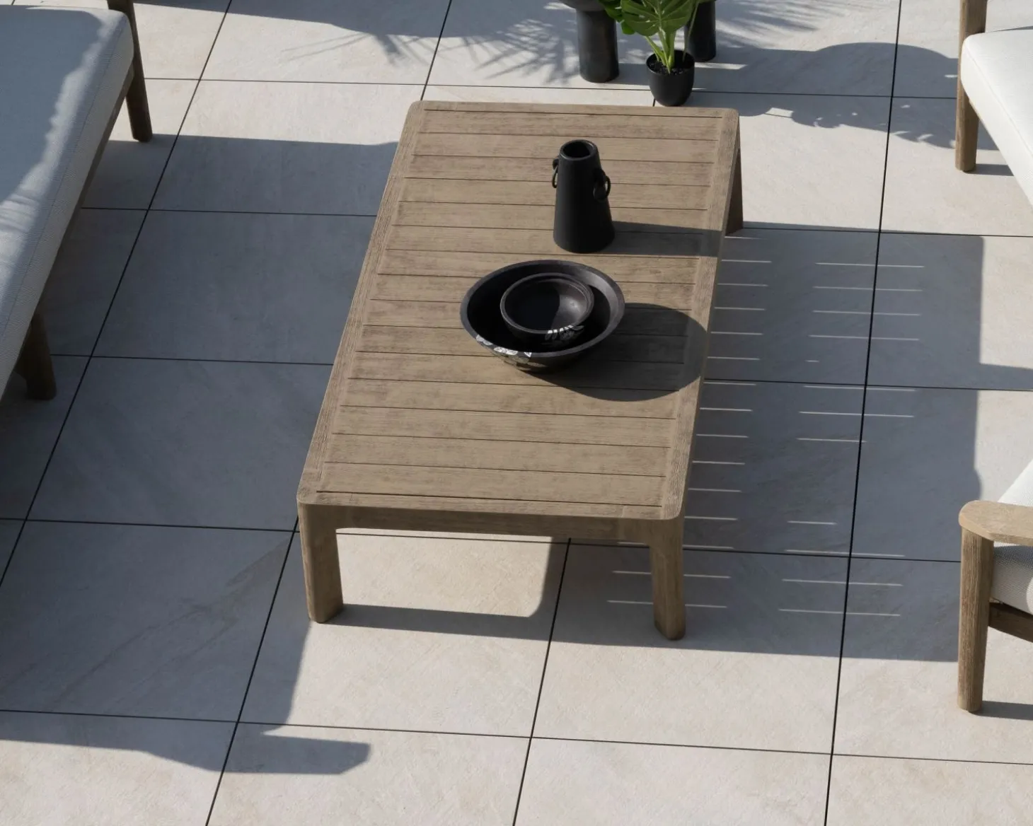 Table basse spécial extérieur design épuré en teck finition naturelle sablée "Vérone"